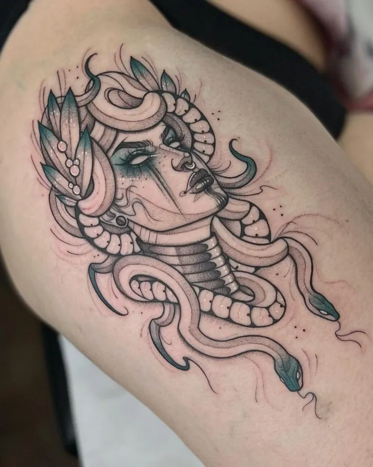 tattoo woman thigh Medusa of Gorgon