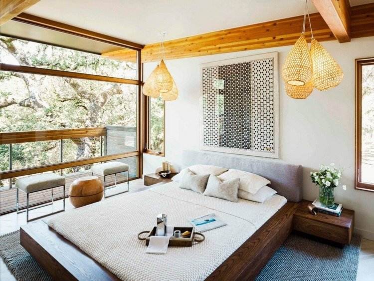 zen bedroom decor wood soft lighting