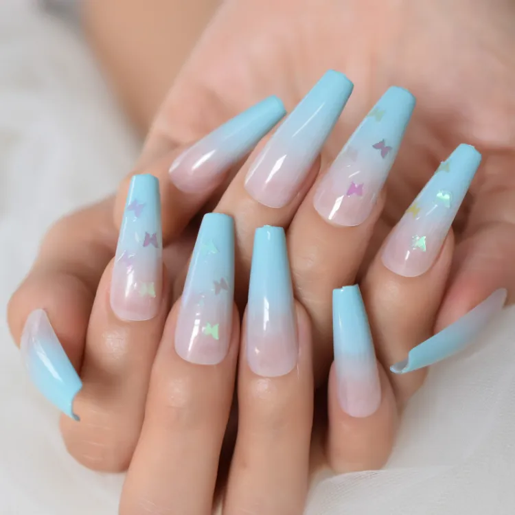 Blue Ombre Nails Coffin Shape Nail Trend Fall 2022