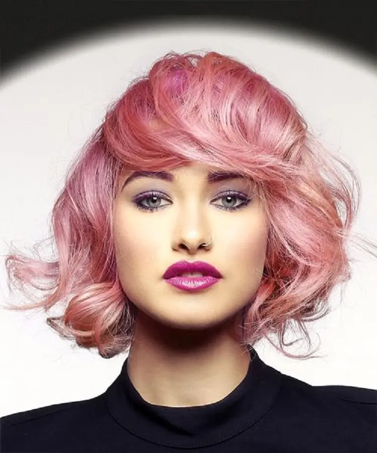 Bold pink bob wavy hair