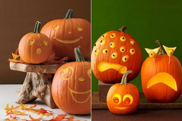 Funny pumpkin faces carving without a template for Halloween