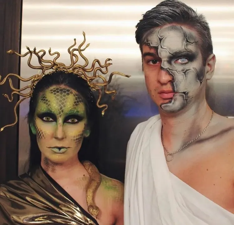 Halloween costume idea for couple Medusa the Gorgon and stone man