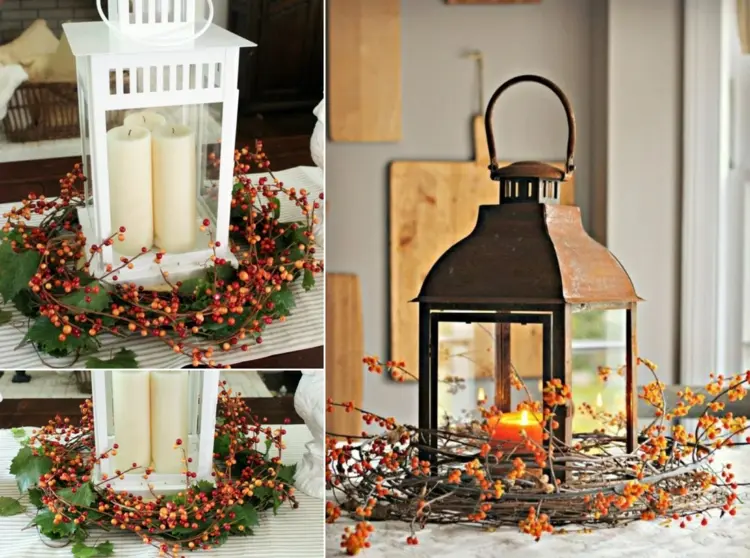 Make a wreath out of berries and put inside lanterns
