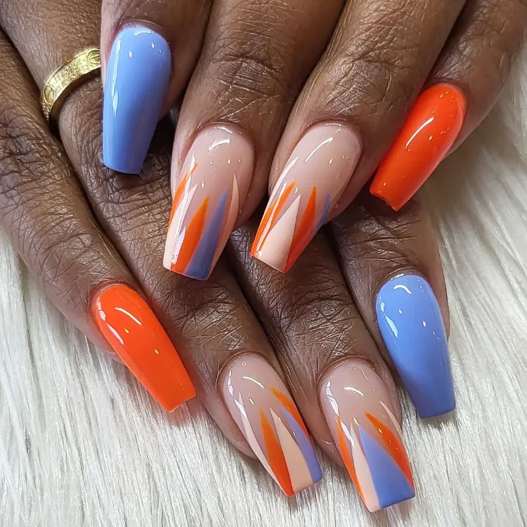 Orange nail polish color trend fall 2022 long square nails ideas