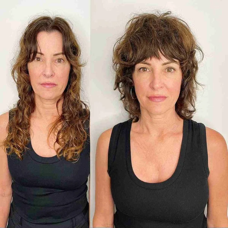 Wolf Cut for women with wavy hair and long face