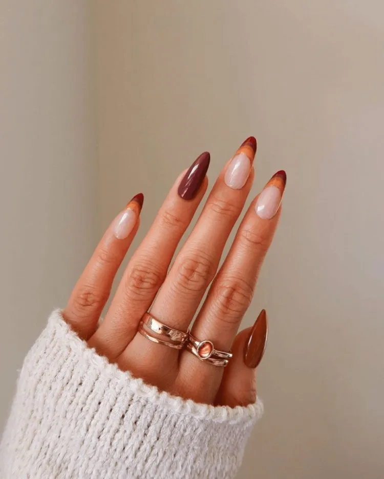 brown almond nails, almond nails designs