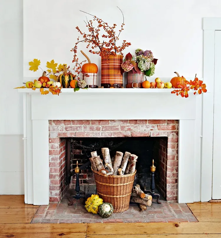 cosy fireplace mantel decor ideas, autumn fireplace mantel 