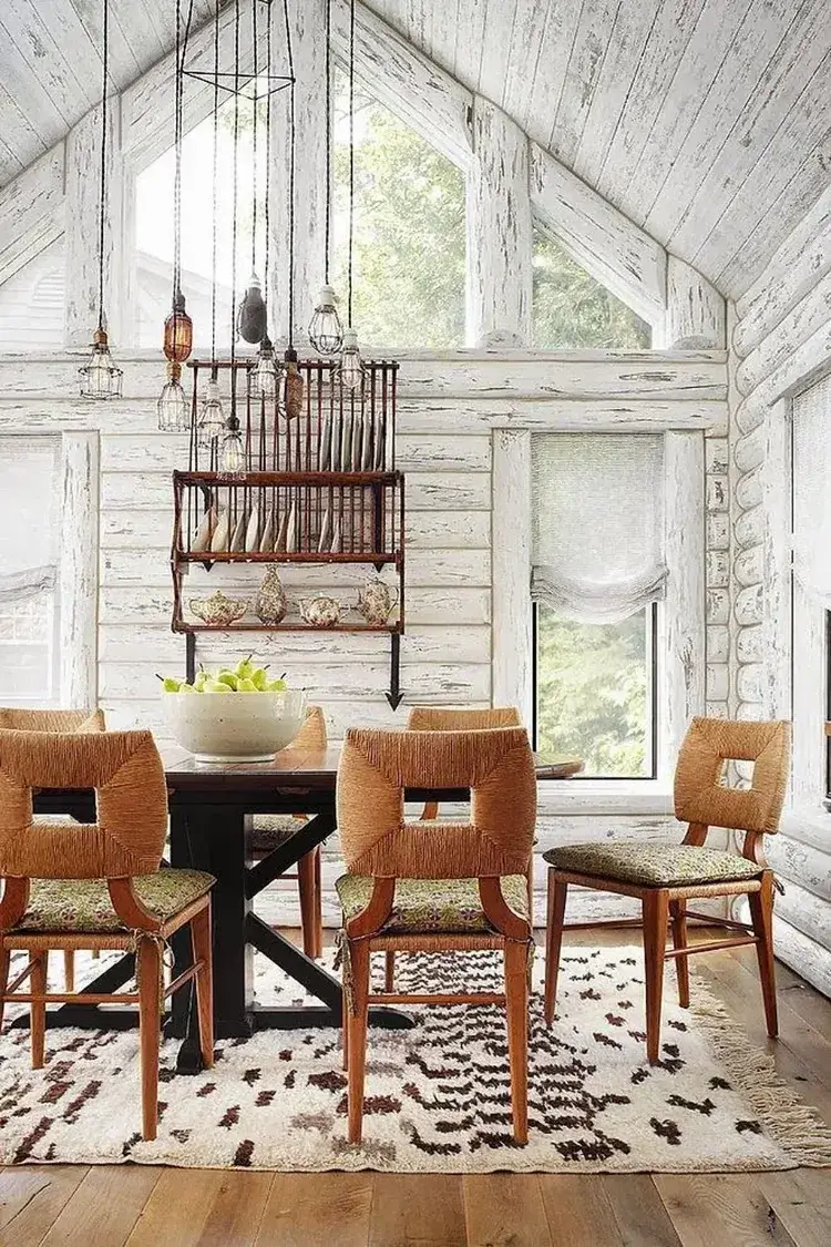 dining room decoration ideas chic rustic chairs rug