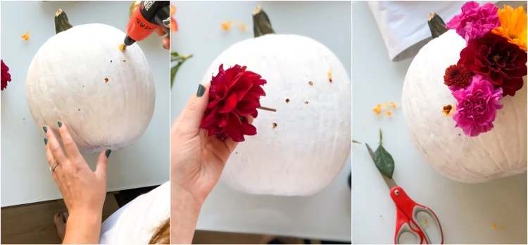 DIY como hacer calabaza cubierta de flores decoración de otoño decoración de calabaza para casa