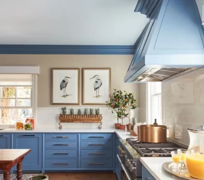 earthy blue kitchen beige walls trendy 2022 ideas for kitchen design