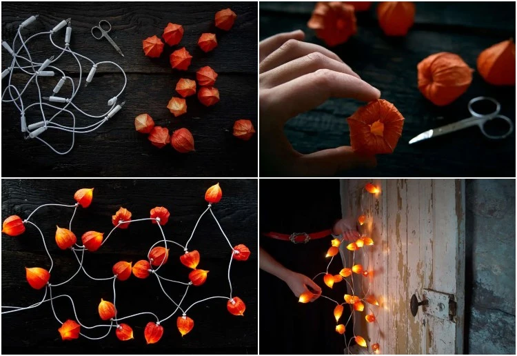 fall decoration 2022 DIY fairy lights with physalis
