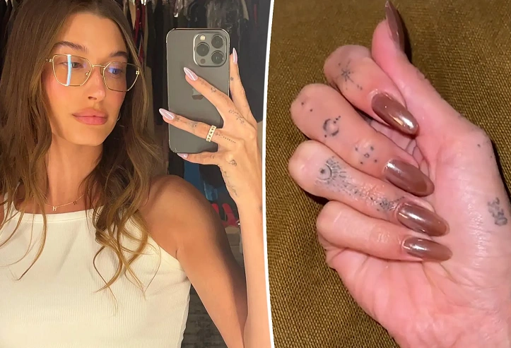 hailey bieber glazed nails pearl brown color trend