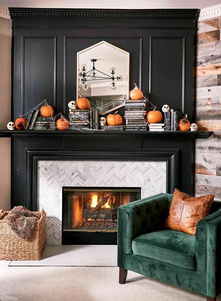 halloween fireplace mantel, halloween fireplace mantel decor
