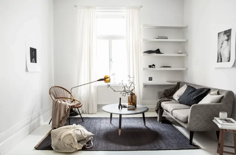 minimalist living room, white room decor