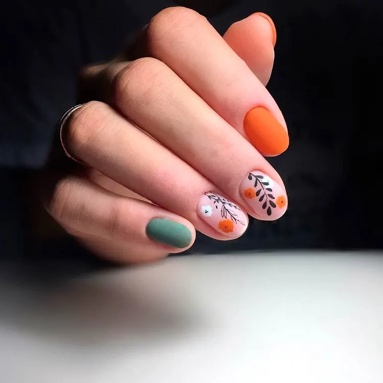 orange and green nails, fall nail colours 2022