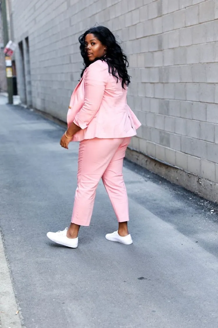 plus size chic woman suit with trainers color trend fall 2022