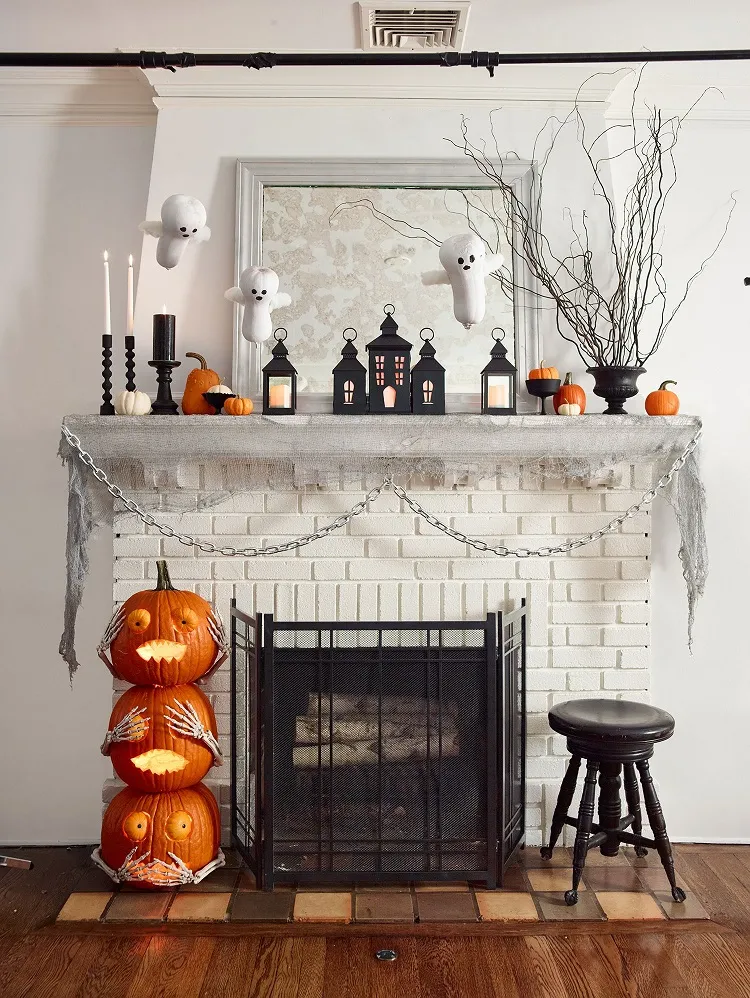 spooky mantel decorations, halloween fireplace mantel decor