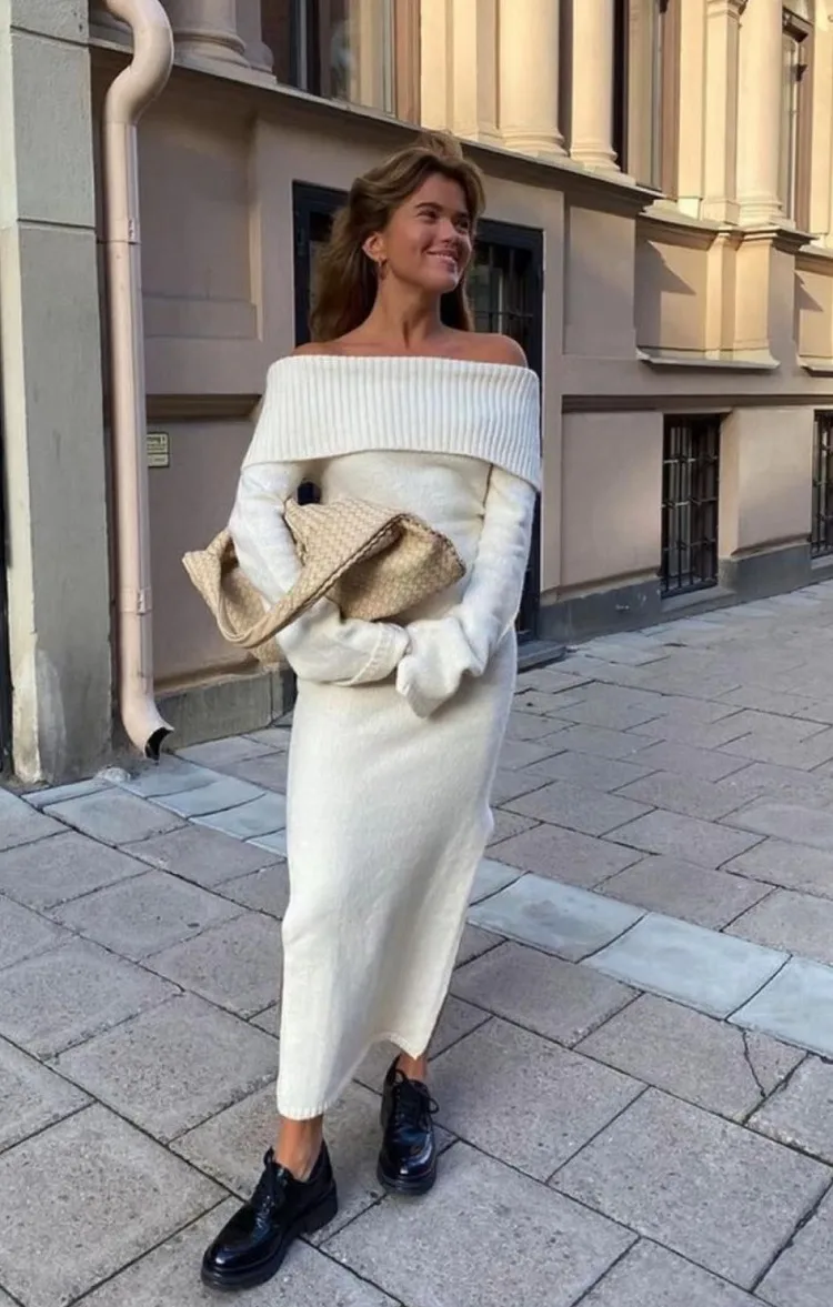 sweater dress with loafers big trends for 2022 very chic autumn favorites