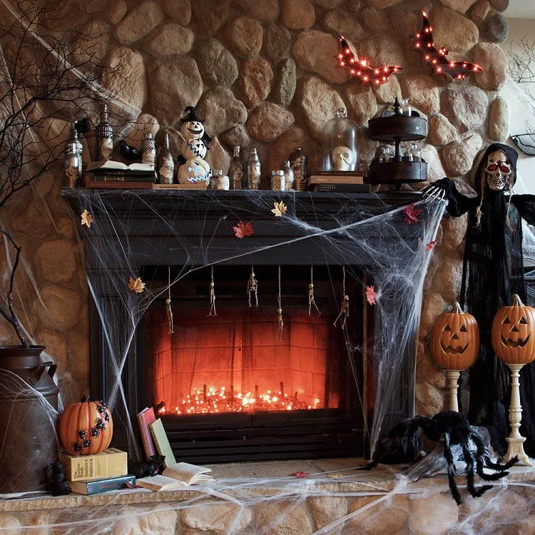 witch mantel decorations for halloween, halloween fireplace mantel decorations