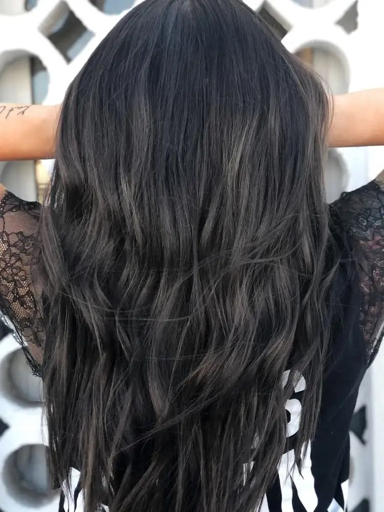 Black Hair with Cool Toned Highlights_gray dimension hair