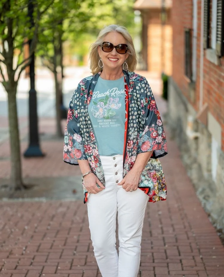 fall outfits for 60 year olds with a kimono jacket
