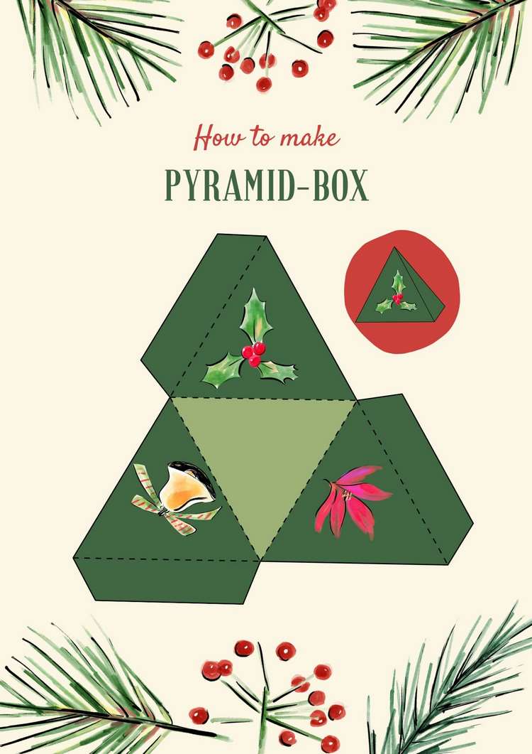 Christmas Gift box pyramid shape color printable template
