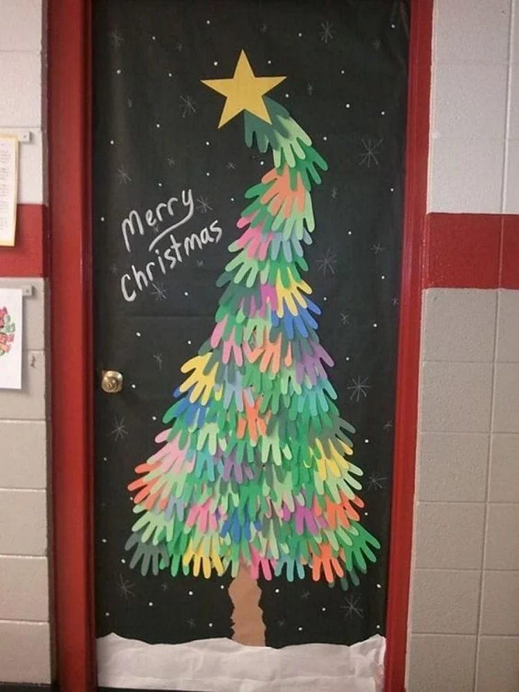 Christmas classroom door decorations Paper Hands Christmas Tree different colors