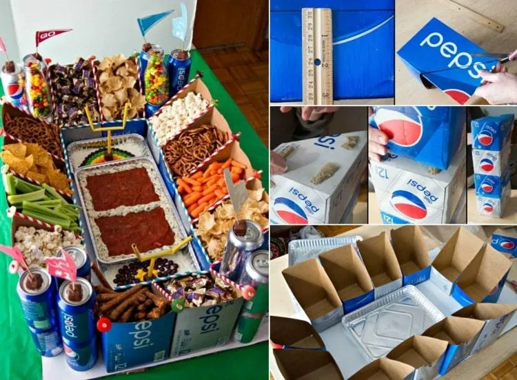 DIY Snack Stadium from cardboard boxes quick and easy craft idea