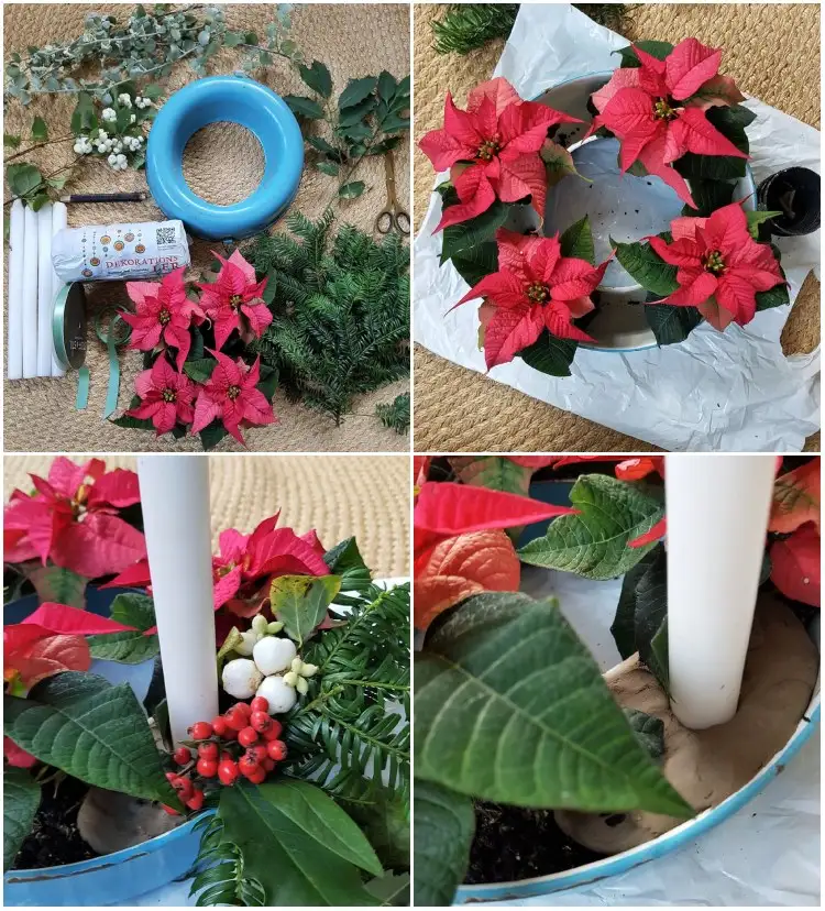 DIY advent wreath with poinsettia instructions