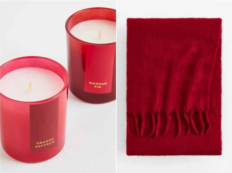 HM Christmas 2022 candle and red blanket