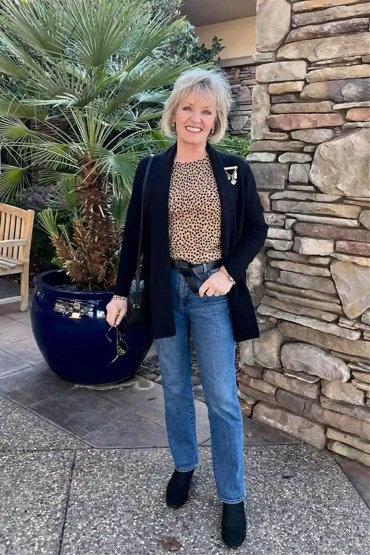 Jeans look chic fall outfits for 60 year olds