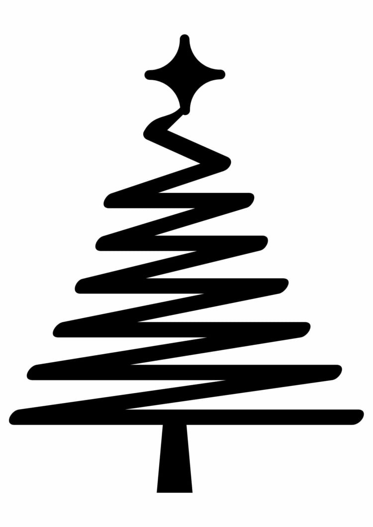 Modern Christmas tree motif with zigzag line to print
