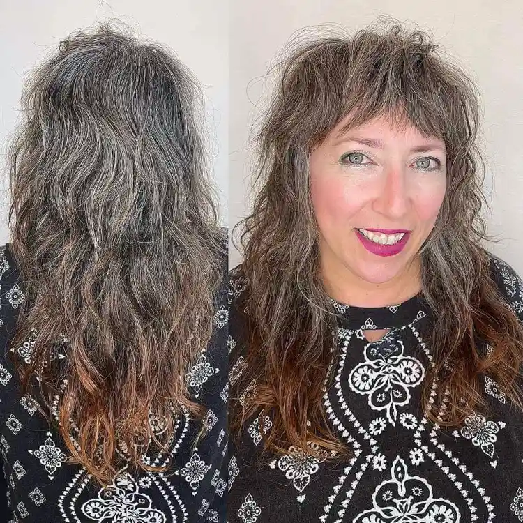 Shag cut for long grey hair women over 40 V cut