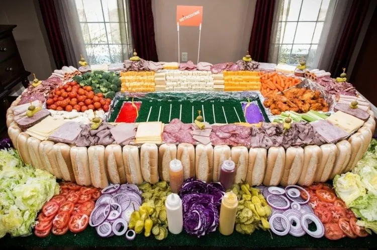Snack stadium with ingredients for hot dogs and sandwiches