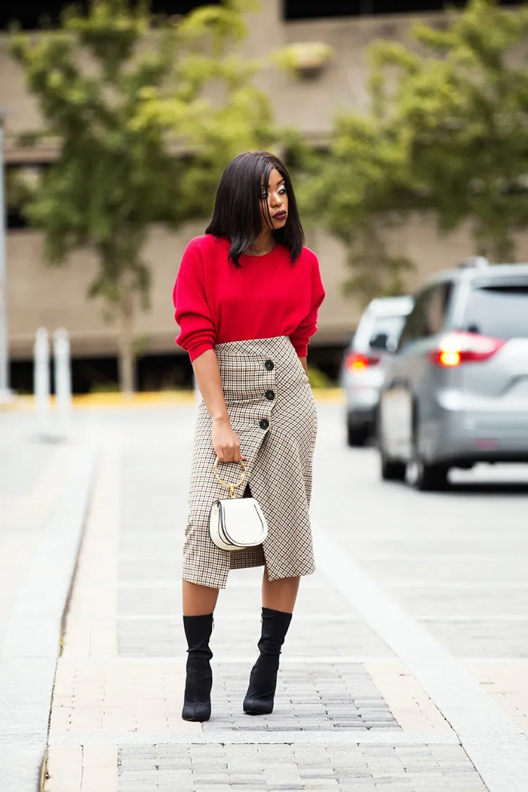 What are the skirt trends for women over 40 wrap skirt checked