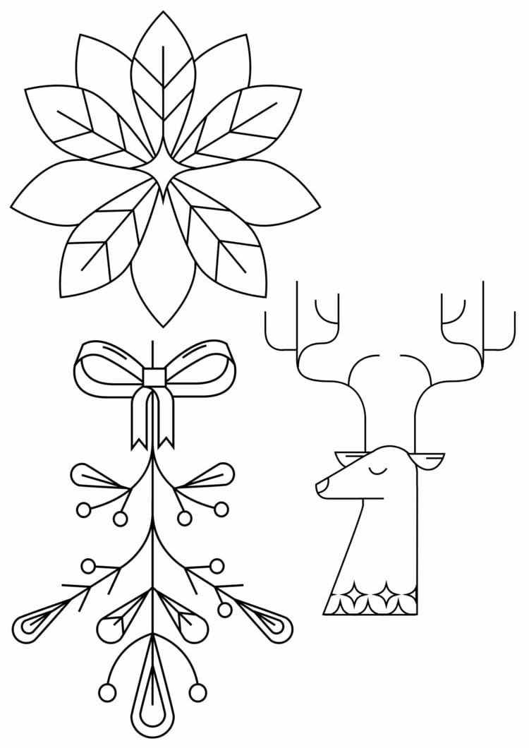 Winter flower romantic twig and reindeer print and use as template