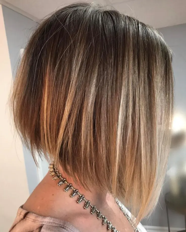 a-line bob haircut meduim-length angled cut blond hair