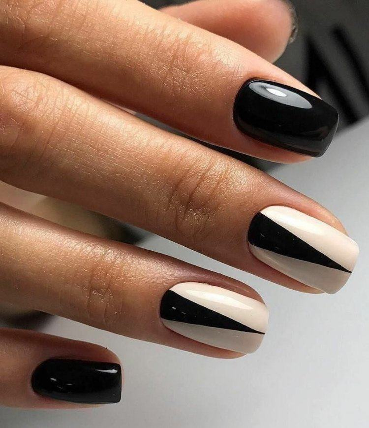 black beige nude formal nails triangle design