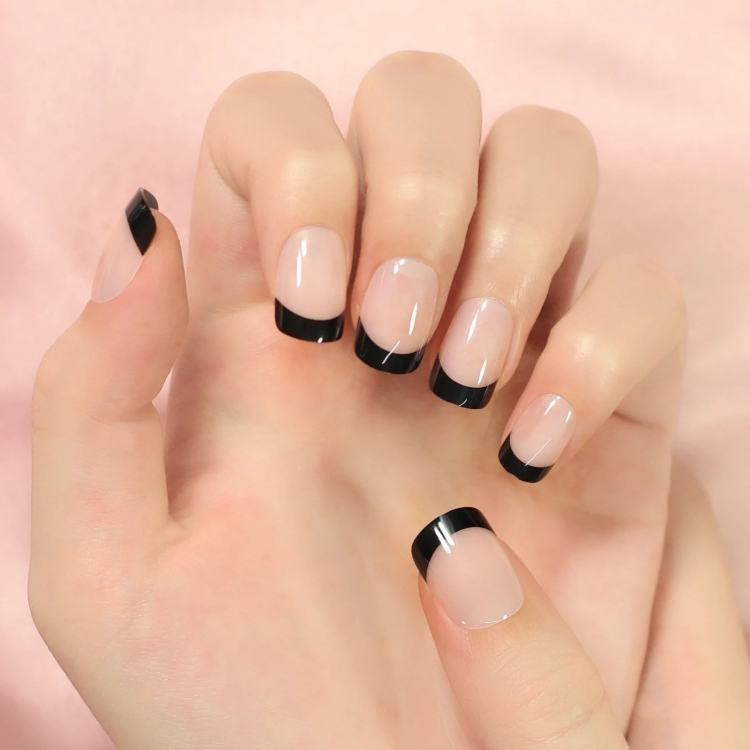 black tips nails popular look nude base