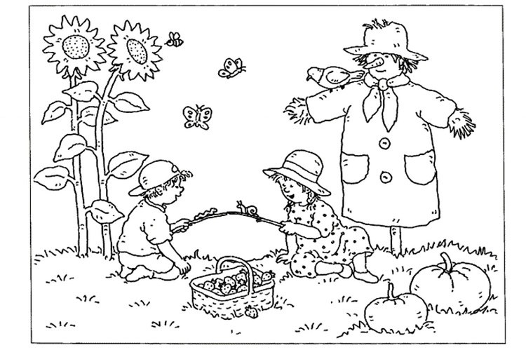 coloring kids playing autumn scarecrow thanksgiving november ideas
