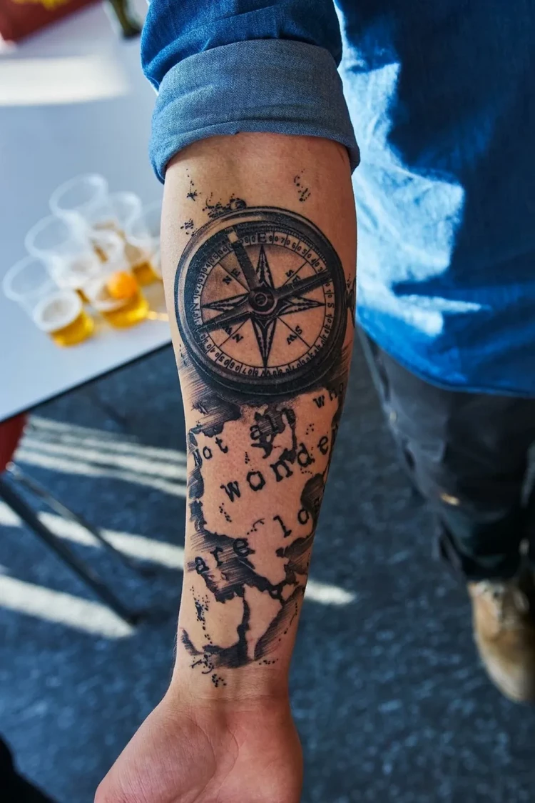 compass tattoo idea forearm men