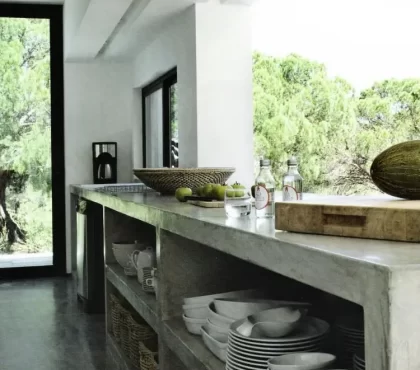 concrete countertop design idea interior kitchen trend 2023 very simple clean