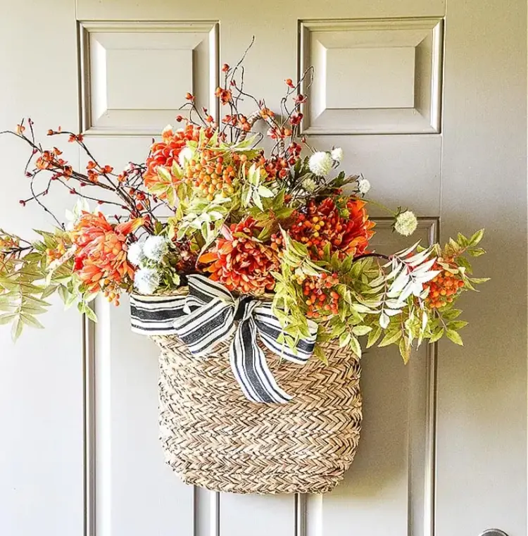 decorate your front door easily for fall flower basket