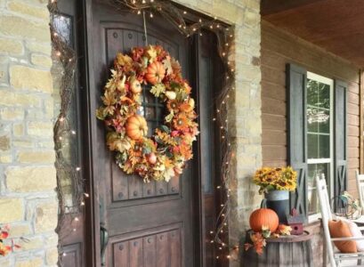 diy thanksgiving door decorations fall wreath pumpkins lights