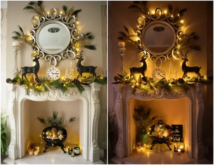 fireplace christmas decoration mirror with lights deers wonderful time of the year winter 2022 art and craft trends