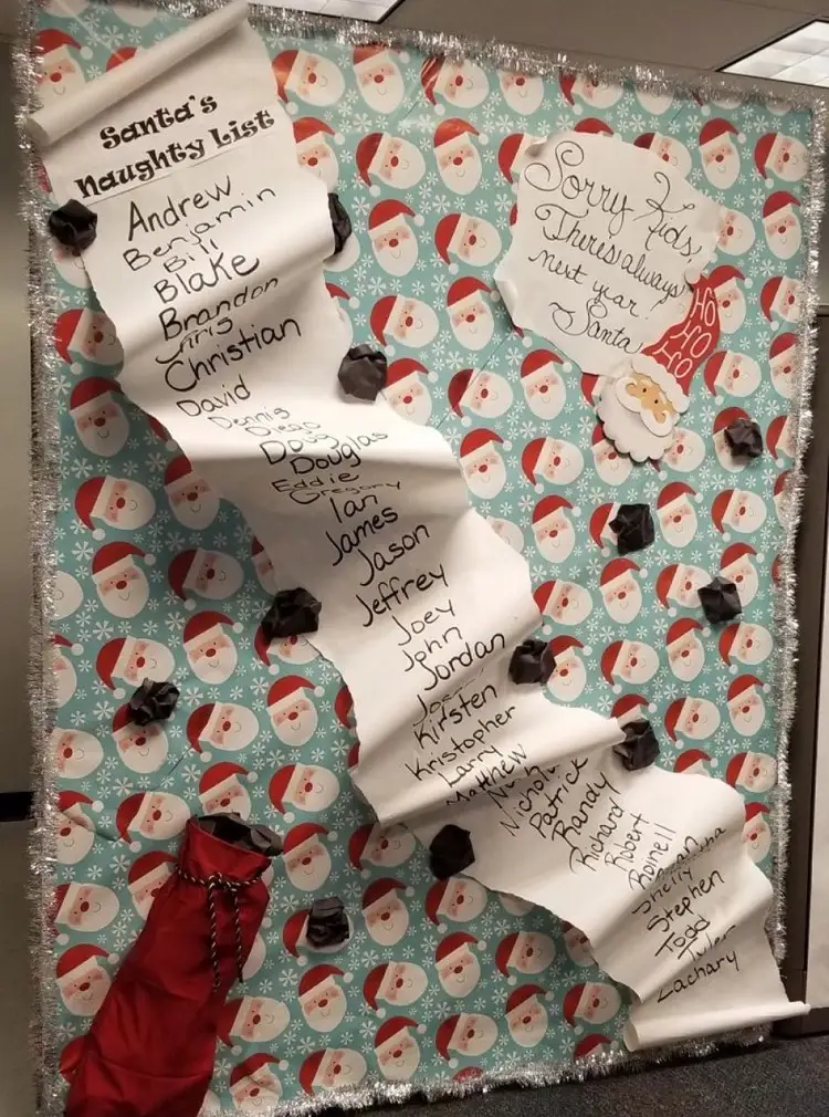 good and bad kids list coworkers idea for christmas office decoration fun activity