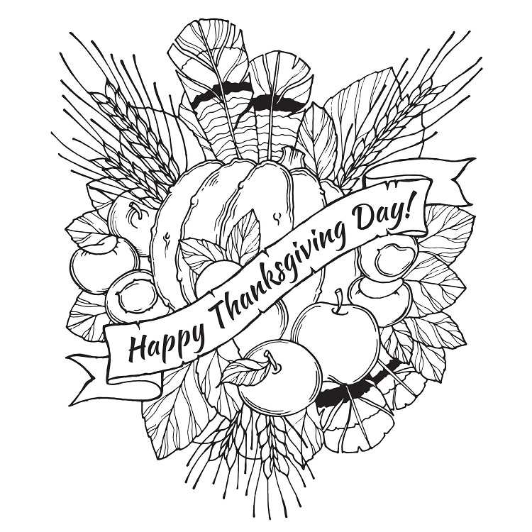 happy thanksgiving coloring for kids and adults to enjoy
