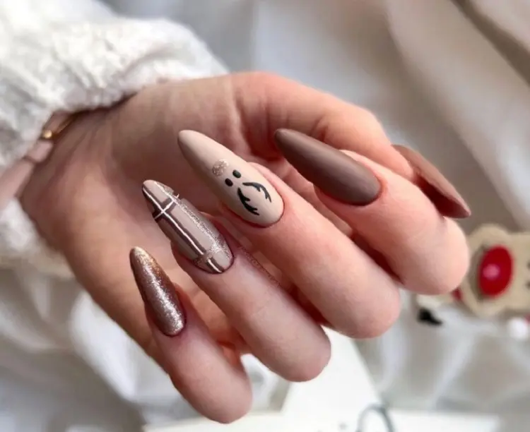 how to do my nails for christmas design and art deer brown and nude colors trendy chic cute