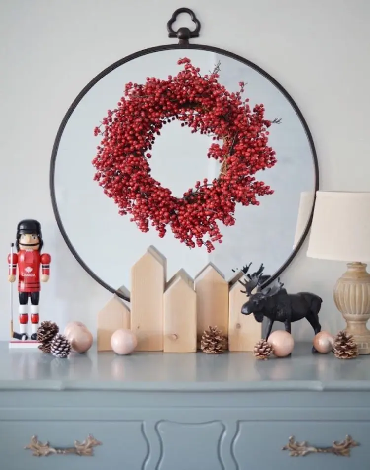 how to put a wreath on your mirror christmas decorations idea 2022 DIY red colors holiday spirit trendy
