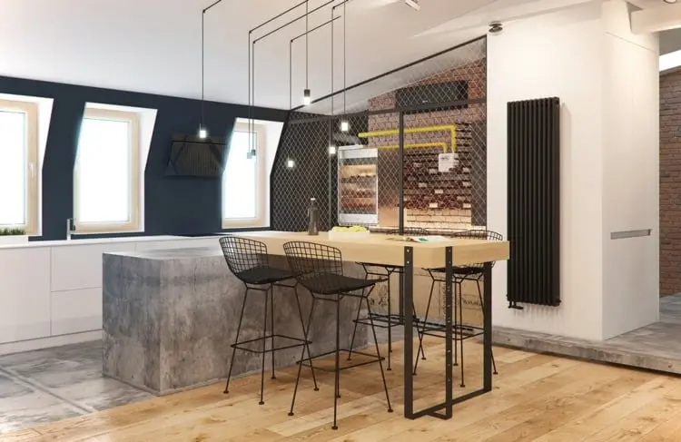 industrial style kitchen white cabinets and concrete countertops trend 2023 renovate interior design